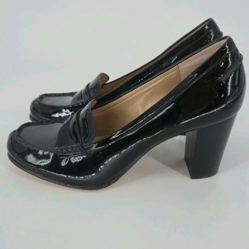 Michael Kors Bayville Black Patent Leather Heeled Penny Loafer Shoes Womens 9.5M - Picture 2 of 10
